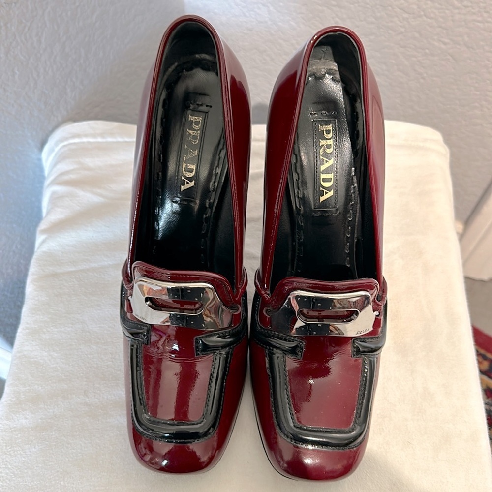 Prada Heeled Loafers -Burgandy